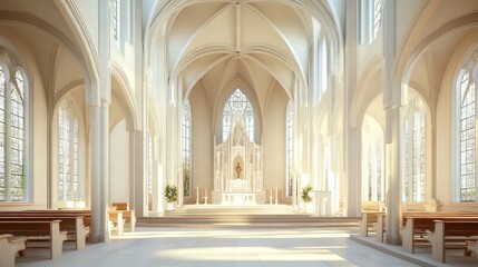 Fototapeta premium Serene church interior bathed in light
