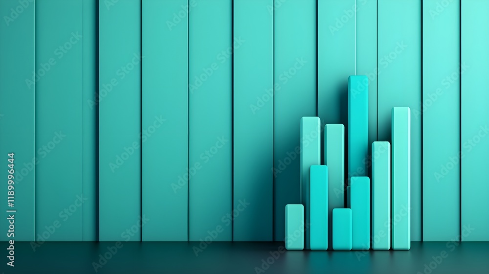 Poster modern teal colored bar graph on minimalistic wooden background display