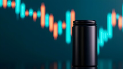 Fototapeta premium Black Container with Abstract Finance Background and Stock Market Trends