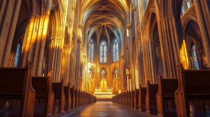 Fototapeta premium Sunlit Cathedral Interior Grandeur