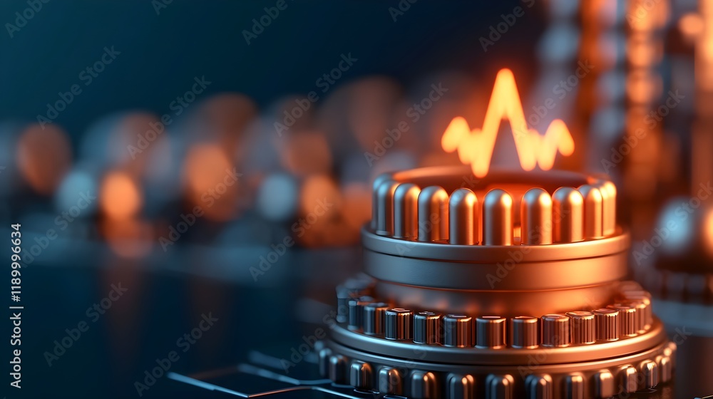 Poster abstract digital waveform on metallic control panel with glowing elements
