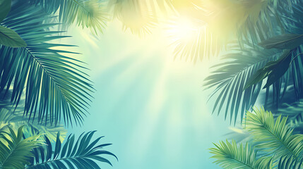 Obraz premium Sunlit blue sky under tropical palm trees