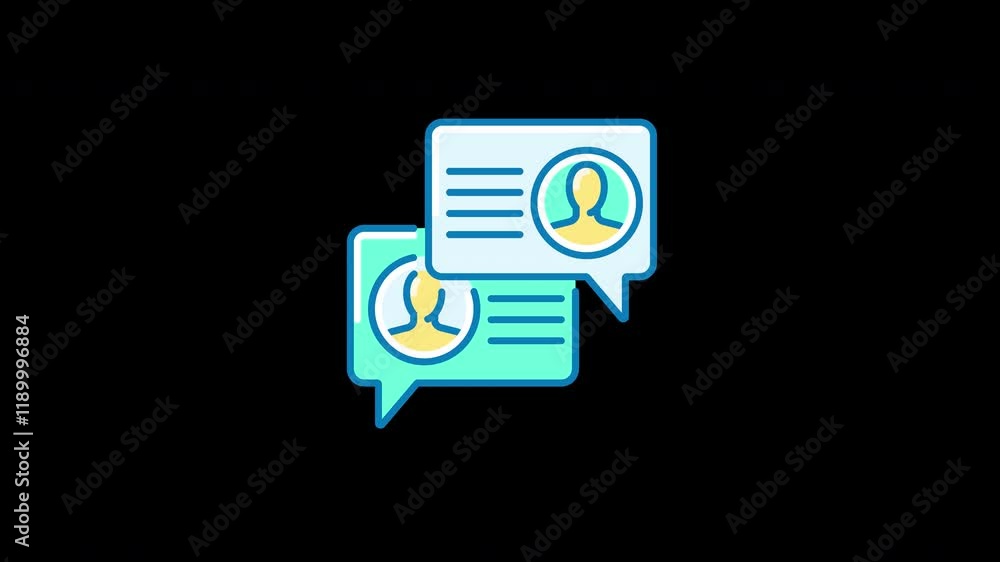 Poster two chat bubbles with user icons representing communication in a digital context.