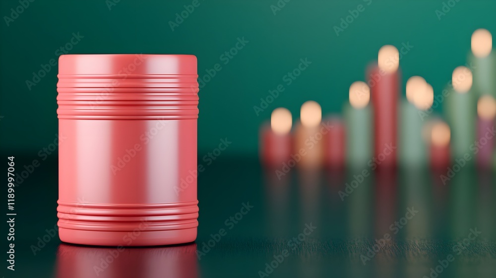 Poster stylish pink container with soft candle lights in the background