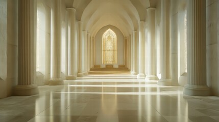 Naklejka premium Sunlit classical hall with columns