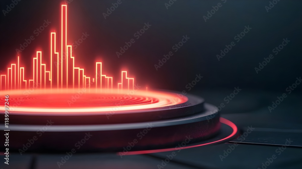 Aufkleber abstract digital audio waveform with glowing red elements and dark background