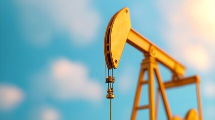 Oil Pump Jack in Operation Against a Bright Sky Background
