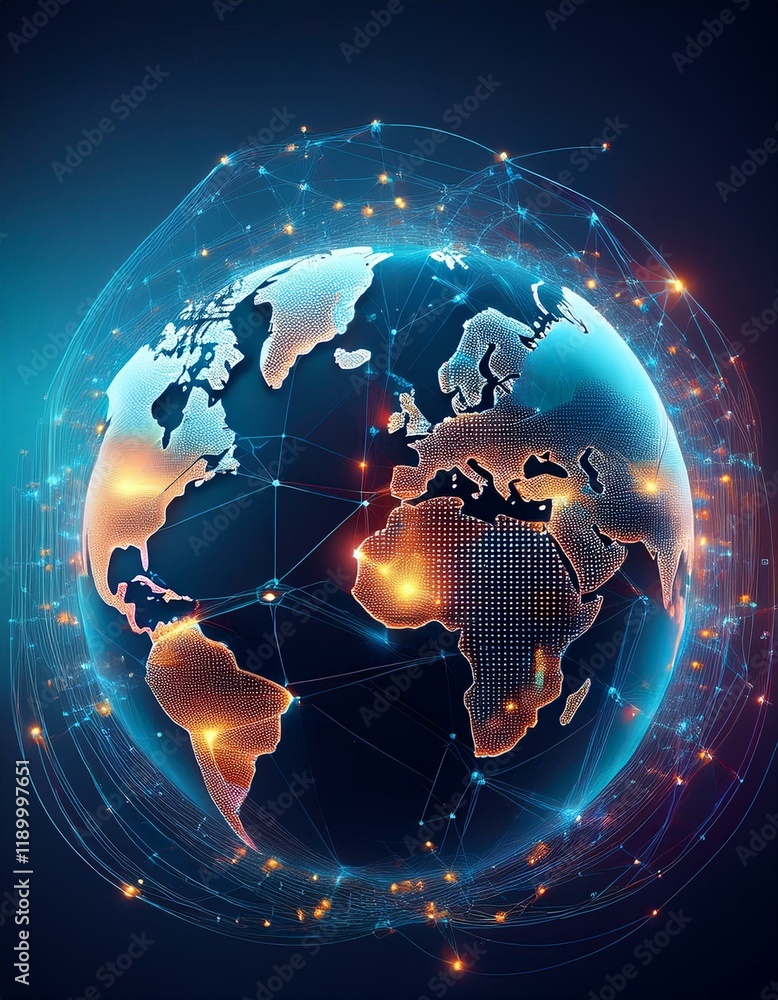 Poster map of the planet. world map. global social network. future. generated image