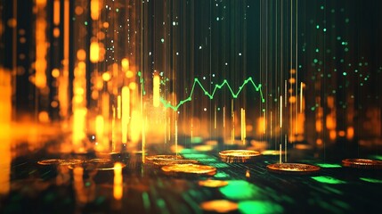 Golden Coin Market, Abstract Chart with Vibrant Lights
