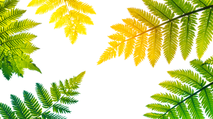 Vibrant Green and Yellow Fern Leaves in Lush Natural Environment
