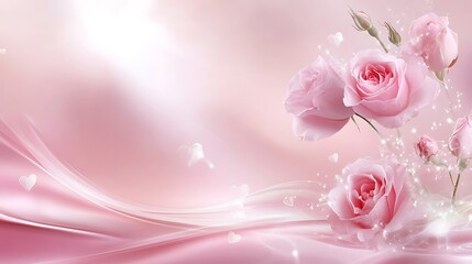 Delicate Pink Roses and Hearts Romantic Background