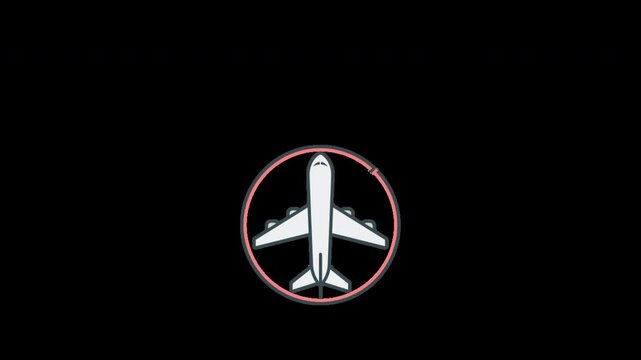 A cartoon airplane illustration featuring a circular design around it, representing air travel.