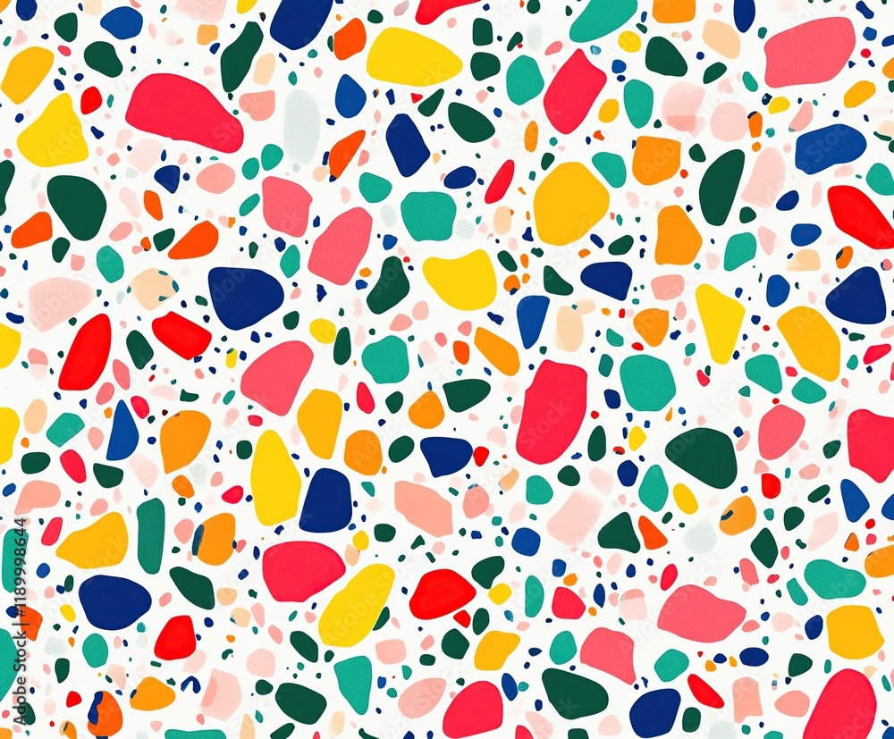 Poster vibrant abstract colorful terrazzo design: a seamless pattern of multicolored shapes, perfect for ba