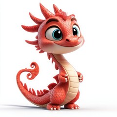 Cute 3D Cartoon Style Chinese Dragon on White Background, Side View, 3D Rendered, Isolated Illustration.
