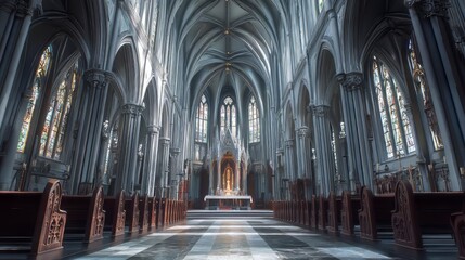 Fototapeta premium Grandiose church interior, serene and calm.