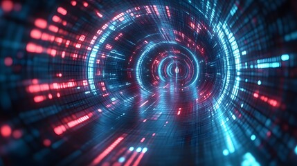 Obraz premium Futuristic tunnel with glowing red and blue lights.