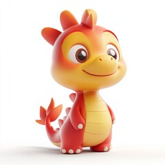 Cute 3D Cartoon Style Chinese Dragon on White Background, Side View, 3D Rendered, Isolated Illustration.