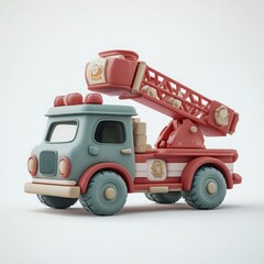 Cute 3D Cartoon Style Fire Truck on White Background, Side View, 3D Rendered, Isolated Illustration.