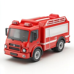 Cute 3D Cartoon Style Fire Truck on White Background, Side View, 3D Rendered, Isolated Illustration.