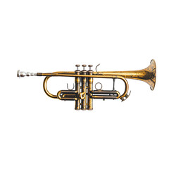Obraz premium Vintage Golden Trumpet Musical Instrument on White Background