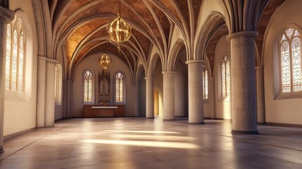 Fototapeta premium Sunlit stone chapel interior