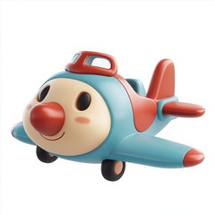 Cute 3D Cartoon Style Plane on White Background, Side View, 3D Rendered, Isolated Illustration.