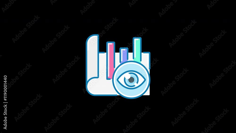 Poster a colorful data visualization with bar graphs and an eye symbol, representing analytics and insights