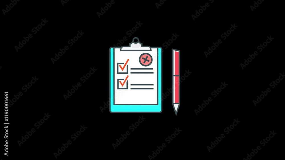 Poster a checklist clipboard with check marks and an error symbol, in a flat design style.