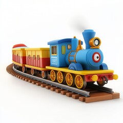 Cute 3D Cartoon Style Train on White Background, Side View, 3D Rendered, Isolated Illustration.