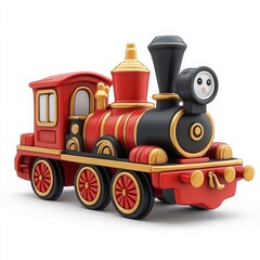 Cute 3D Cartoon Style Train on White Background, Side View, 3D Rendered, Isolated Illustration.