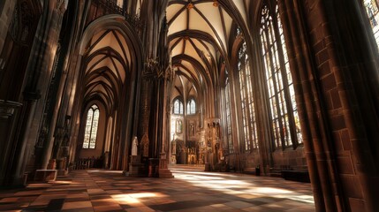 Fototapeta premium Sunlit Gothic cathedral interior