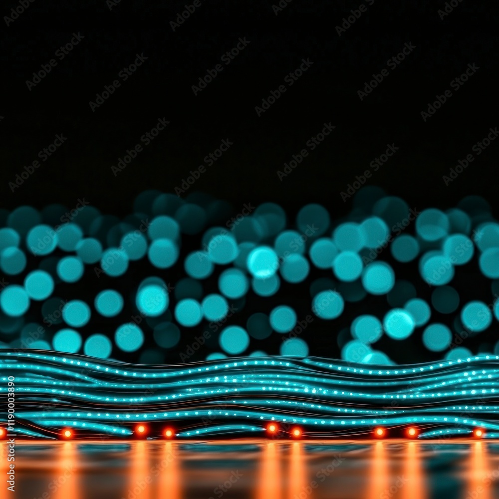 Poster abstract tech background wavy lines glowing lights bokeh