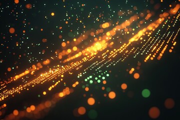 Obraz premium Abstract Orange and Green Light Trails Flow Dynamically Across Dark Background, Creating a Mesmerizing Visual Spectacle.