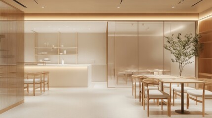 Minimalistic Restaurant Interior Design with Soft Neutral Tones