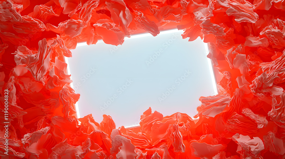 Poster dynamic abstract art composition studio setting digital rendering red and white textures close-up pe