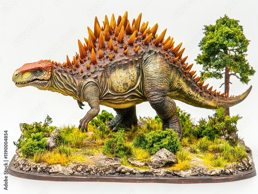 Aufkleber dinosaur model display on naturalistic base with tree - ideal for educational or decorative use