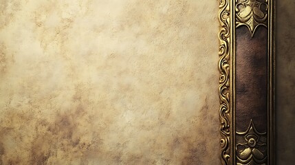 Ornate gold frame accents antique parchment background