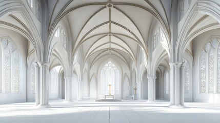 Serene white cathedral interior