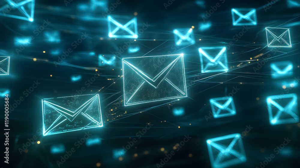 Poster mail communication concept, connecting messages to global contacts