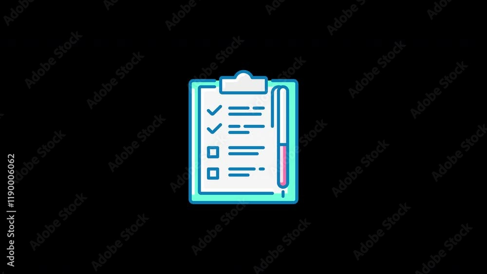 Poster a colorful checklist on a clipboard with checkmarks and a pen, presented in a flat and modern 2d des