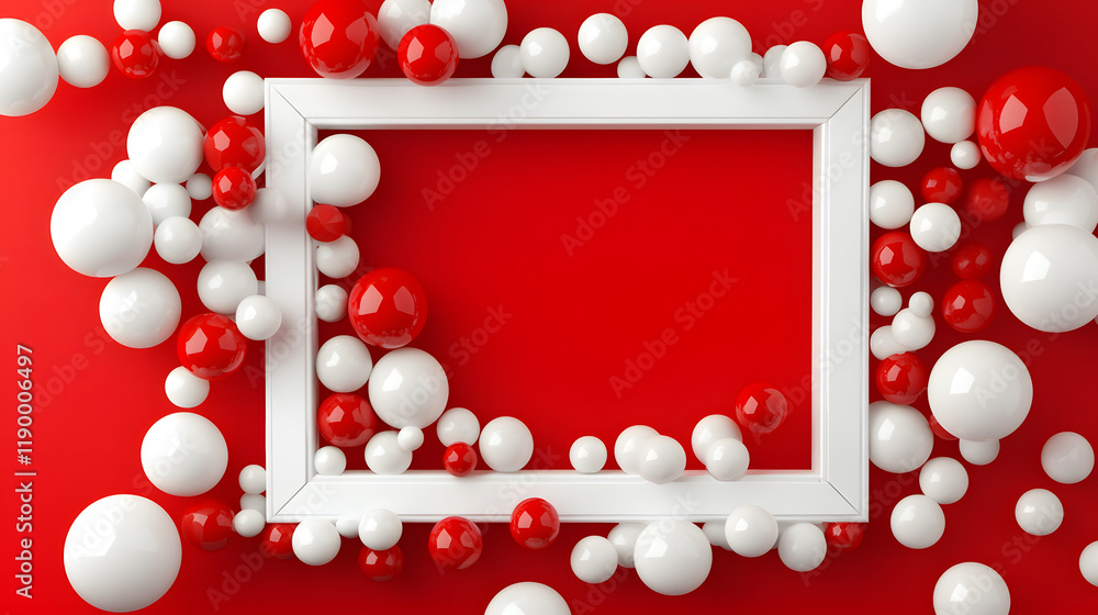Poster dynamic red and white sphere composition abstract art digital artwork studio environment close-up vi