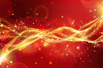 Abstract Red Background with Glowing Waves, Light Trails, and Shimmering Particles for a Digital Fantasy Design