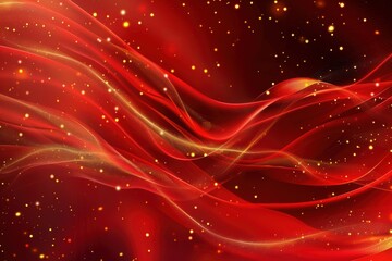Obraz premium Abstract Red Background with Glowing Waves, Light Trails, and Shimmering Particles for a Digital Fantasy Design