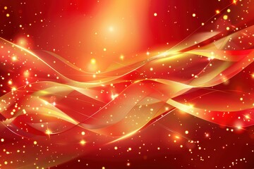 Abstract Red Background with Glowing Waves, Light Trails, and Shimmering Particles for a Digital Fantasy Design