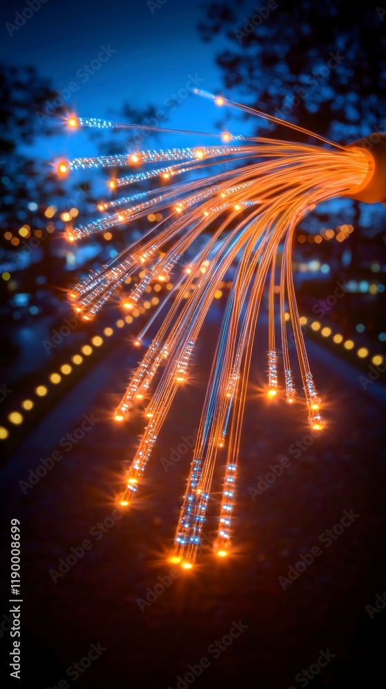 Poster illuminated fiber optic cables abstract technology background network connection