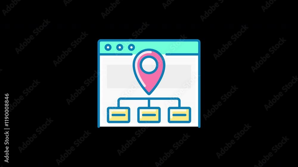 Poster a colorful illustration of a web page with a location pin, representing navigation and information a