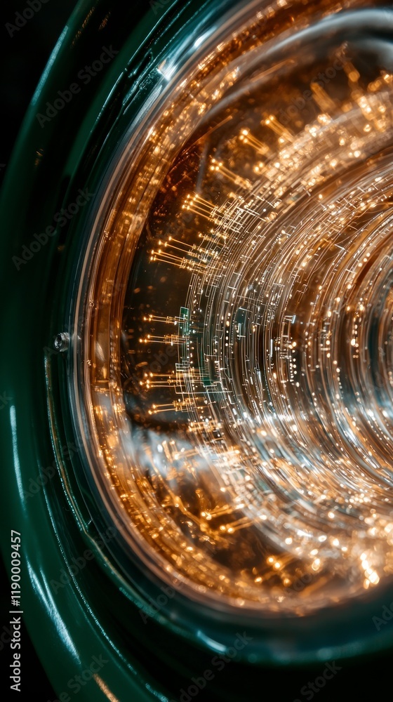 Poster abstract technology background illuminated circuit board golden lights data stream net