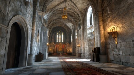 Fototapeta premium Ancient stone church interior view