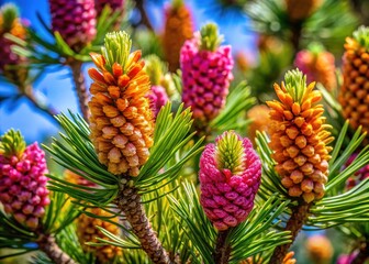 Fototapeta premium Blooming Pinus radiata Pinecones - Spring Arboretum Sochi