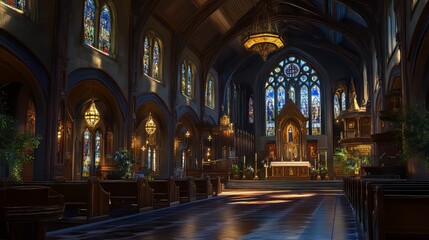 Fototapeta premium Serene interior of a grand church